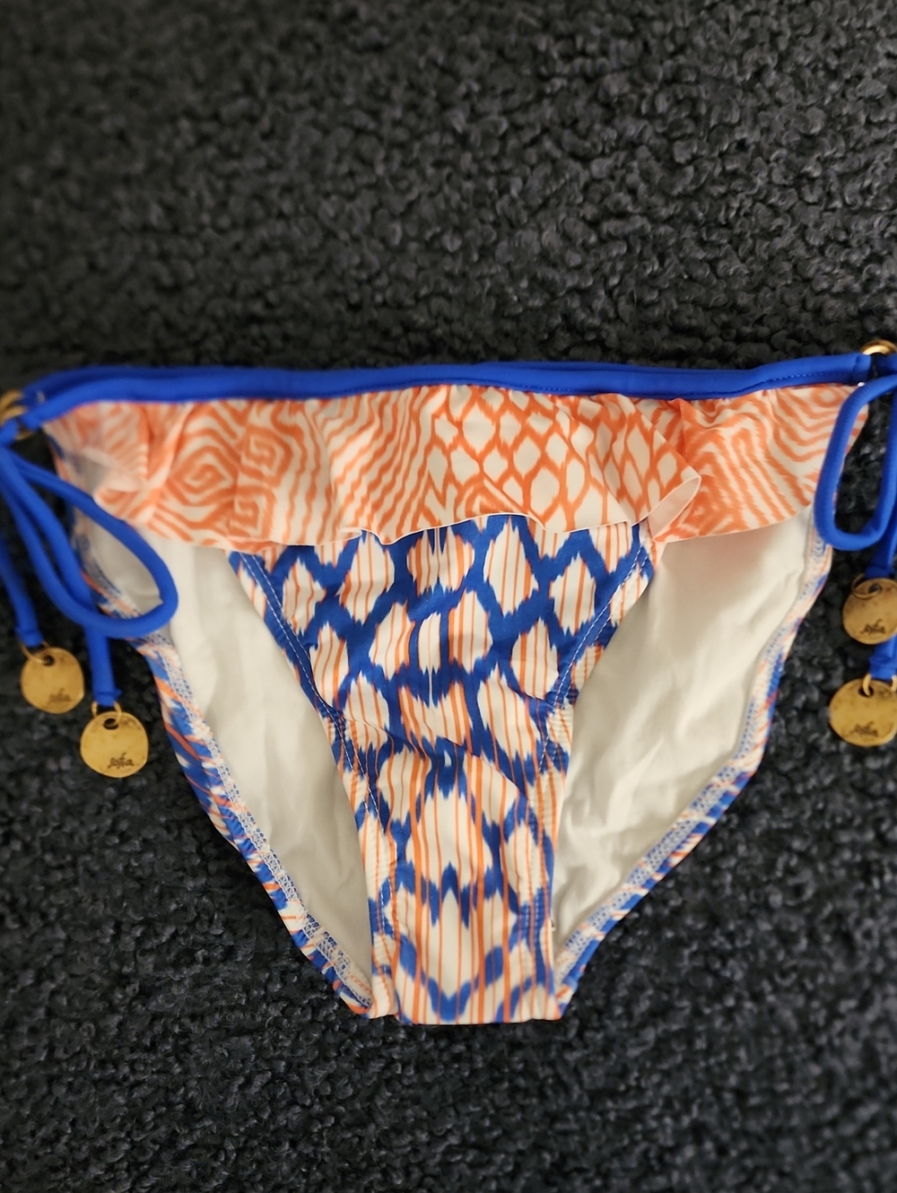 NEW! SOFIA by ViX Blue and Orange Printed String Bikini Bottoms with Tie Sides